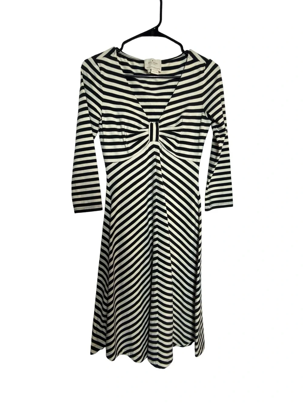 Kate Spade New York Black & Cream Striped Fit & Flare Dress Size Small